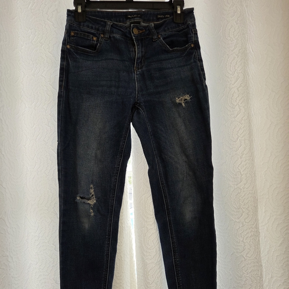 Stylish Distressed Dark Blue Women's Skinny Jeans